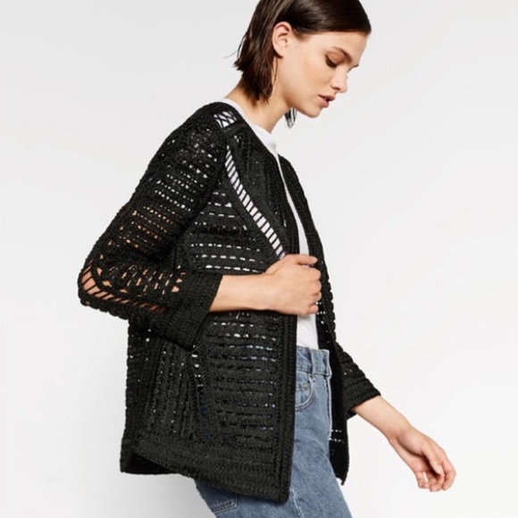 Zara Openwork Crochet Jacket Large black - Picture 2 of 3